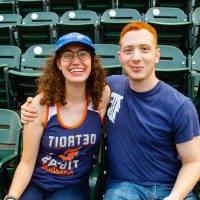 Photo of two in the stands at Comerica Park